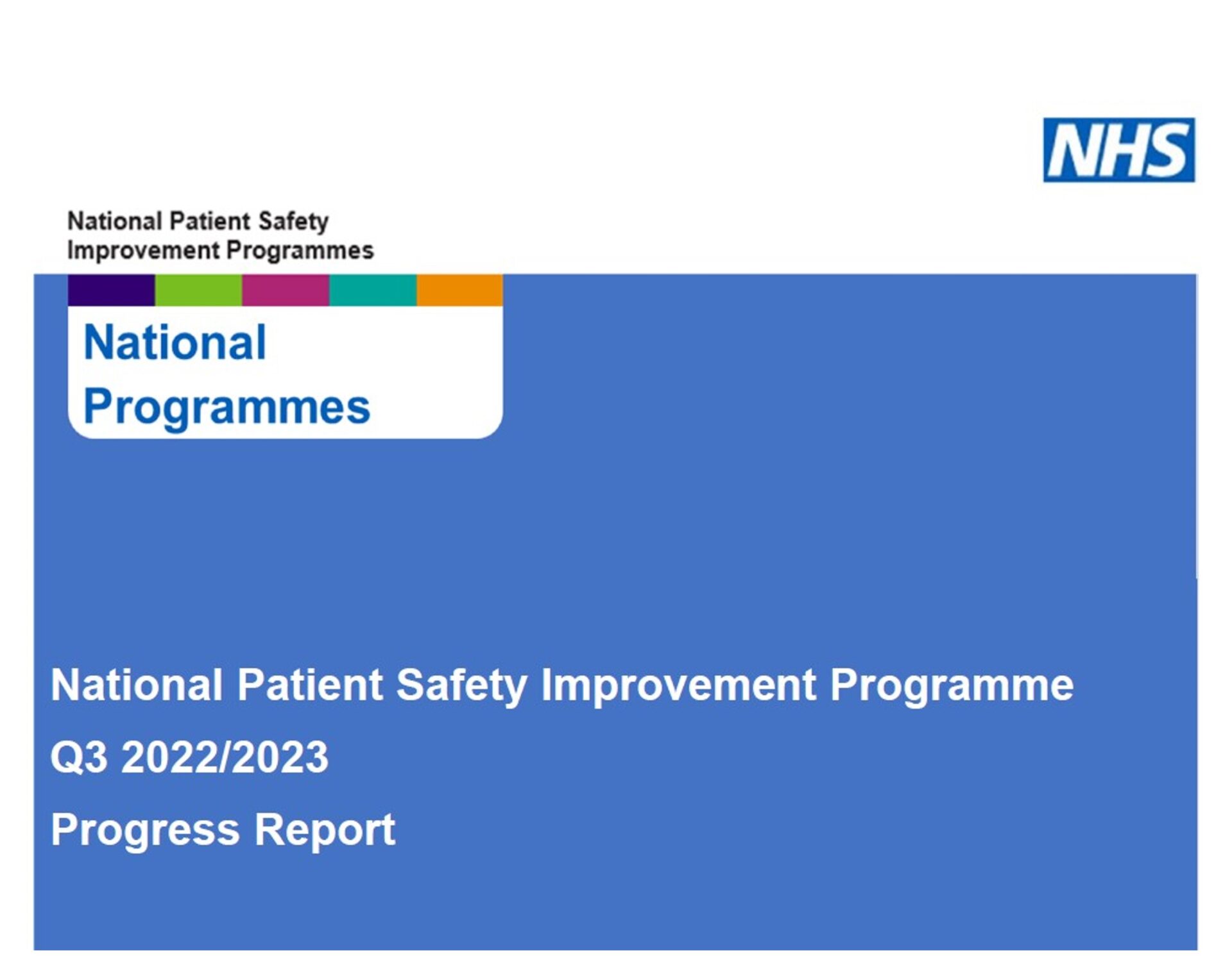 National Patient Safety Improvement Programme progress report