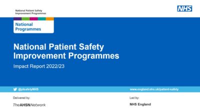 Text reads: National patient safety improvement programmes: Impact 2022-23.
